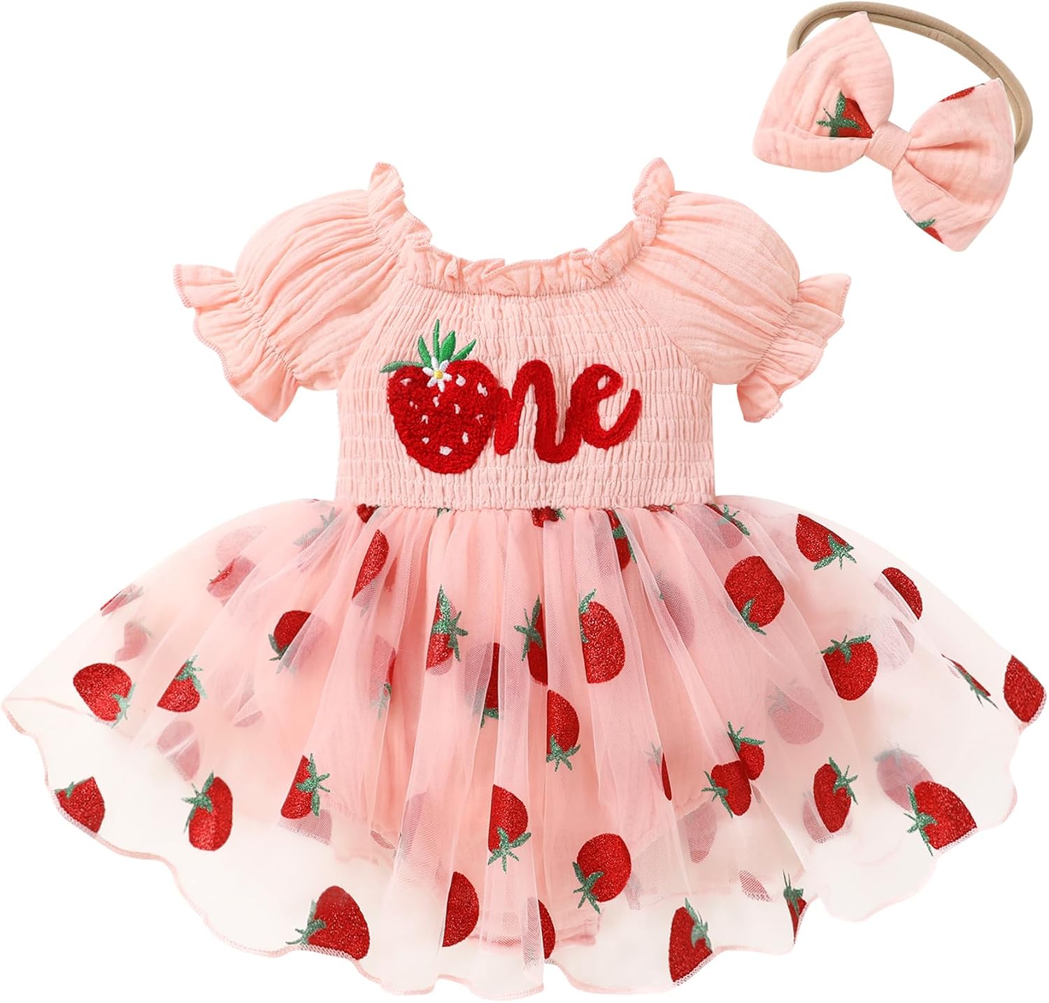 Happy Town Baby Girl 1st Birthday Outfit Sleeveless One Year Old Romper Dress with Headband Cute Toddler Photo Clothes