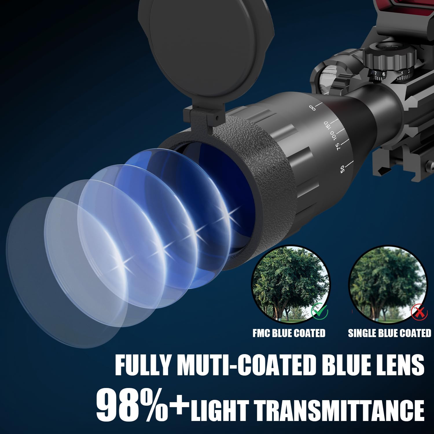 4-16x50 AO Tactical Rifle Scope Hunting Red/Green Dual Illuminated with Red/Green Laser 4 Holographic Reticle Reflex Red Dot Sight and 5 Brightness Modes Flashlight