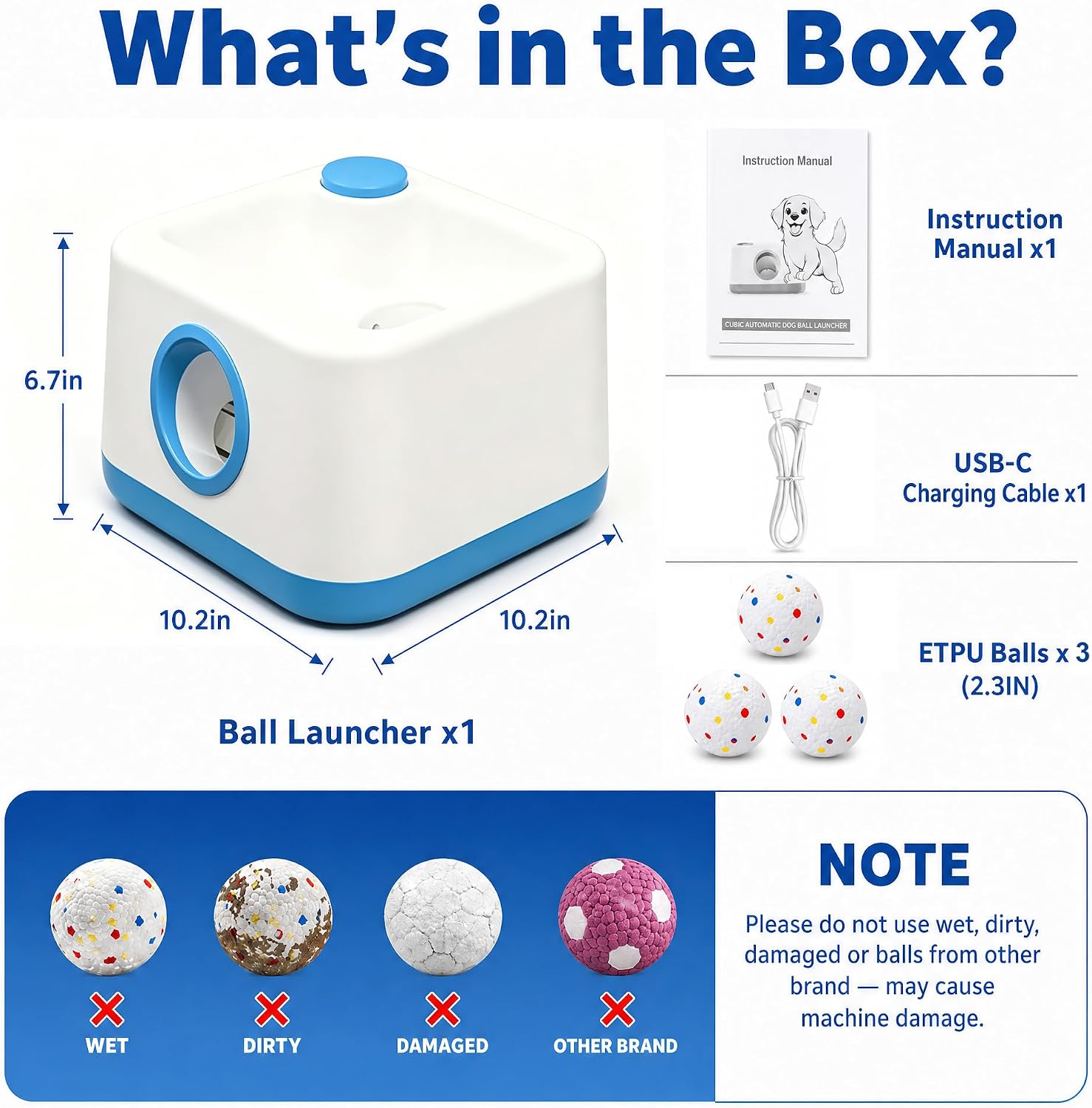 Automatic Dog Ball Launcher for Small and Medium Dogs, Interactive Dog Fetch Toy, 3 Distance Settings, Rechargeable Tennis Ball Thrower, Indoor and Outdoor Play, Launch Distance 19-39 ft
