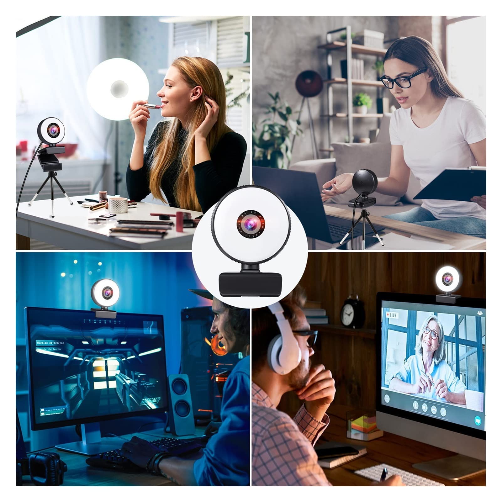 Webcam Webcam 4K Mini Web Camera for PC Computer Laptop with Microphone Auto Focus Light Video Webcam 1080P 2K Live Web Cam Accessories for Recording Calling Conferencing Gaming (2k (with Tripod))