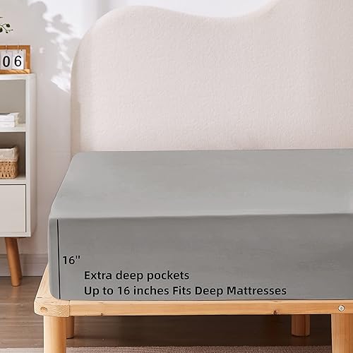 Miniatura 3 de HBHLFZ Sábana bajera ajustable individual XL, sábana de bolsillo profundo, microfibra cepillada suave, transpirable, ajuste totalmente elástico,