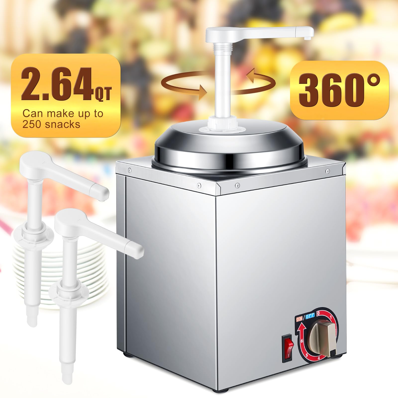 Dispensador de queso Nacho con bomba de 2 piezas, calentador de salsa de caramelo caliente de acero inoxidable de 2.64 cuartos de galón con control de temperatura de 6 niveles, máquina comercial