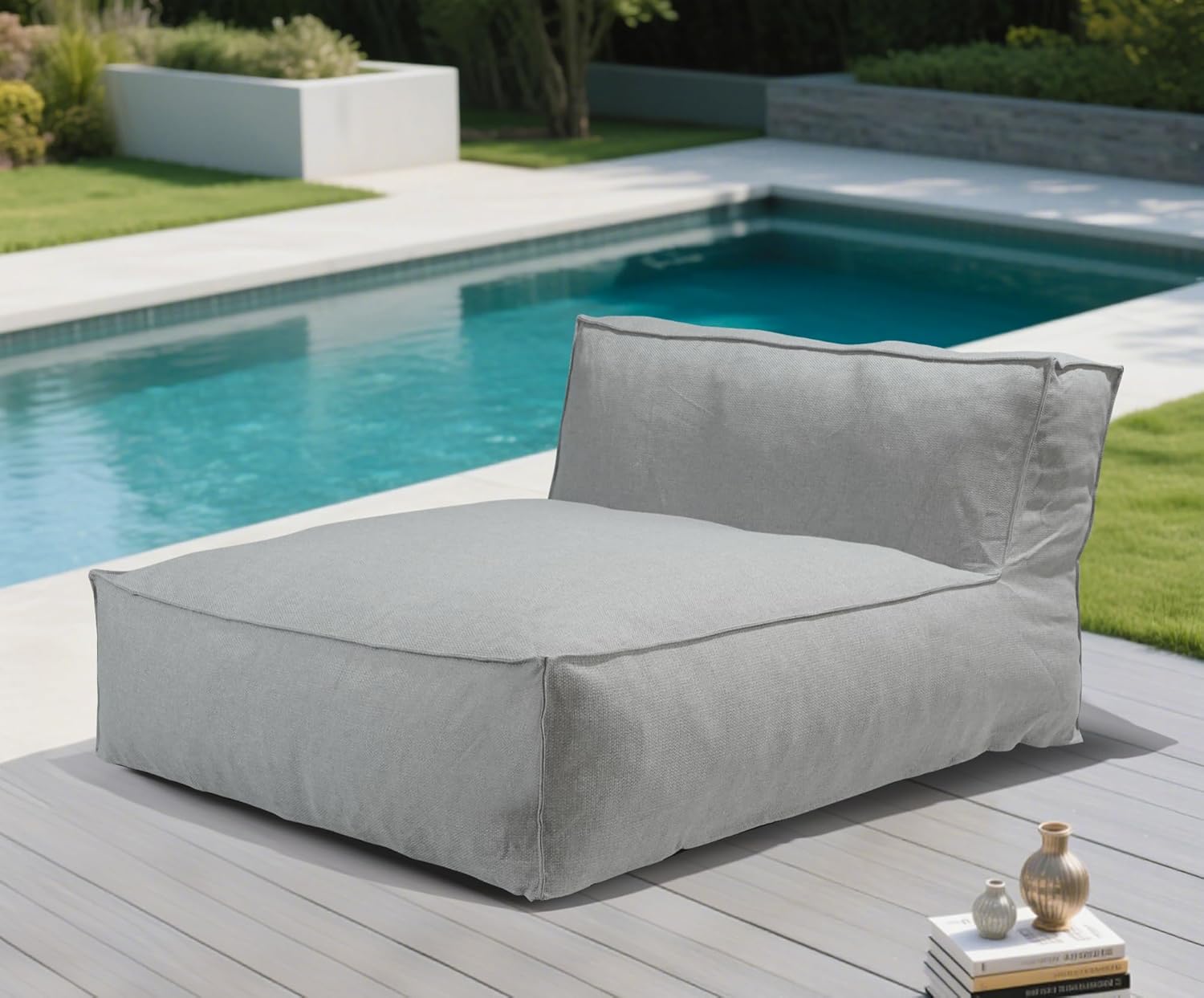 Outdoor Bean Bag Lounger, Comfy Foam Patio Bean Bag Chair Lounge, Water-Resistant Outdoor Lounge with Side Bag, Chaise Lounge Chair for Pool, Deck, Backyard Lazy Sofa Furniture (Light Gray, 57")