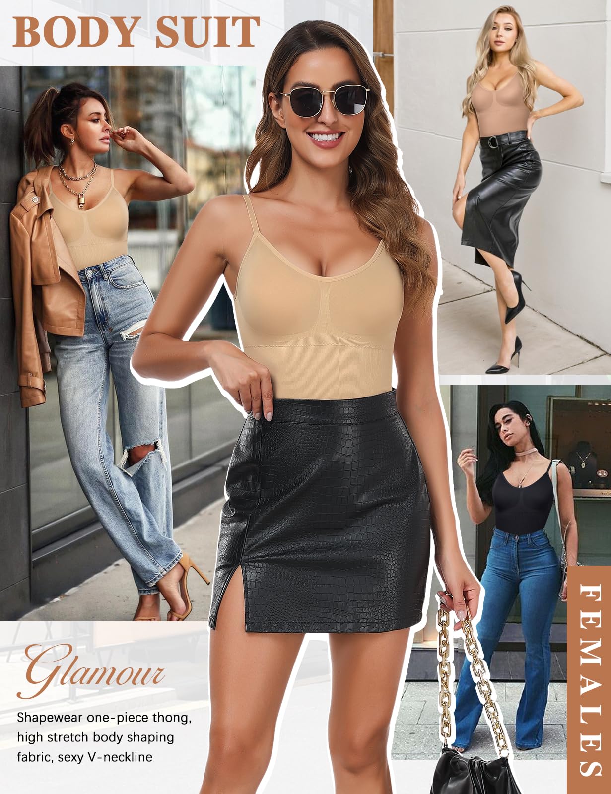 Tuopuda Body Contenitivo Modellante Donna Body Shaper Perizoma Bodysuit Guaina Contenitiva Shapewear Intimo Snellente Pancia Piatta Dimagrante Shaping con Reggiseno Spallino Regolabile