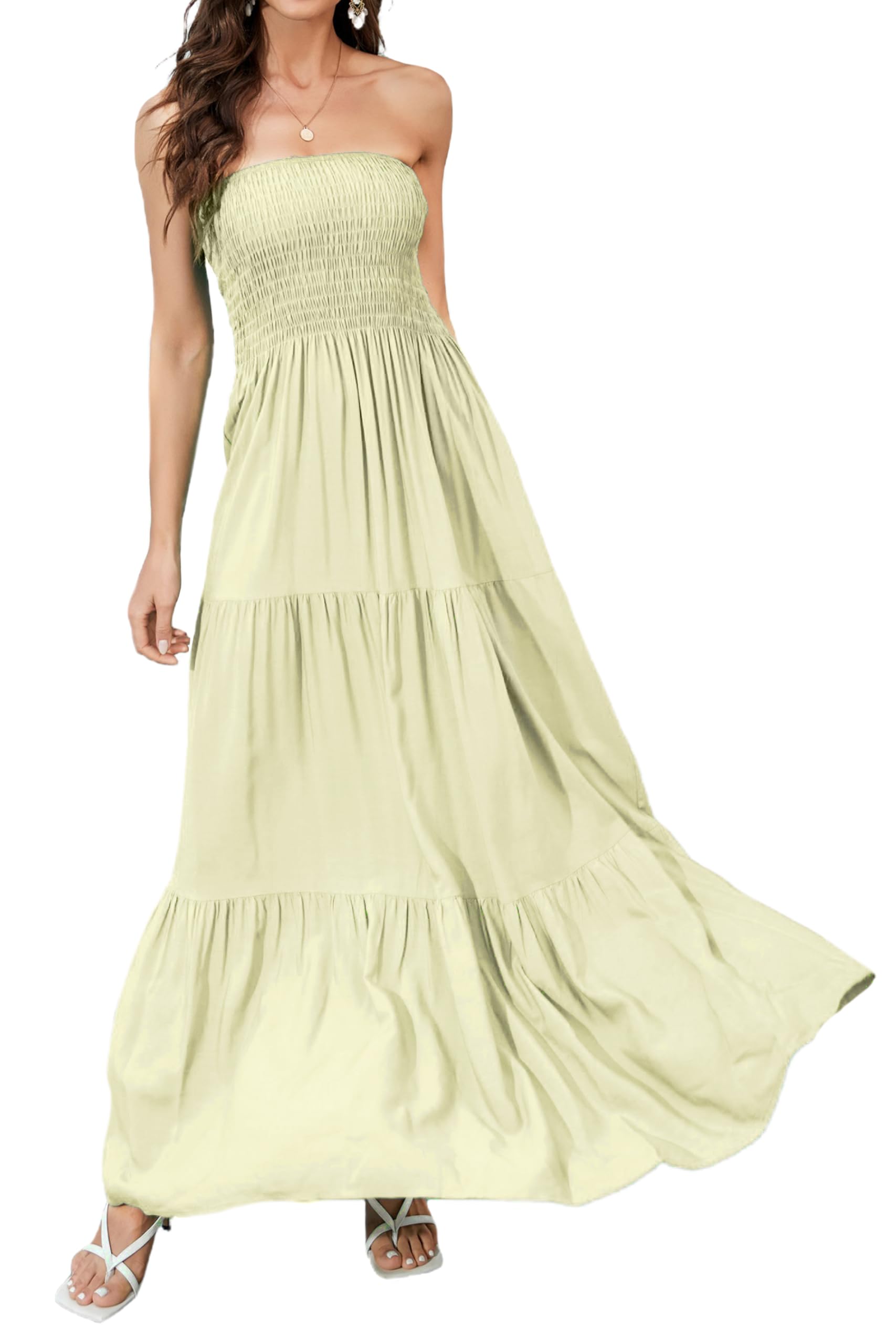 Daenery Women Strapless A Line Maxi Dress Tube Top Backless Casual Summer Dress