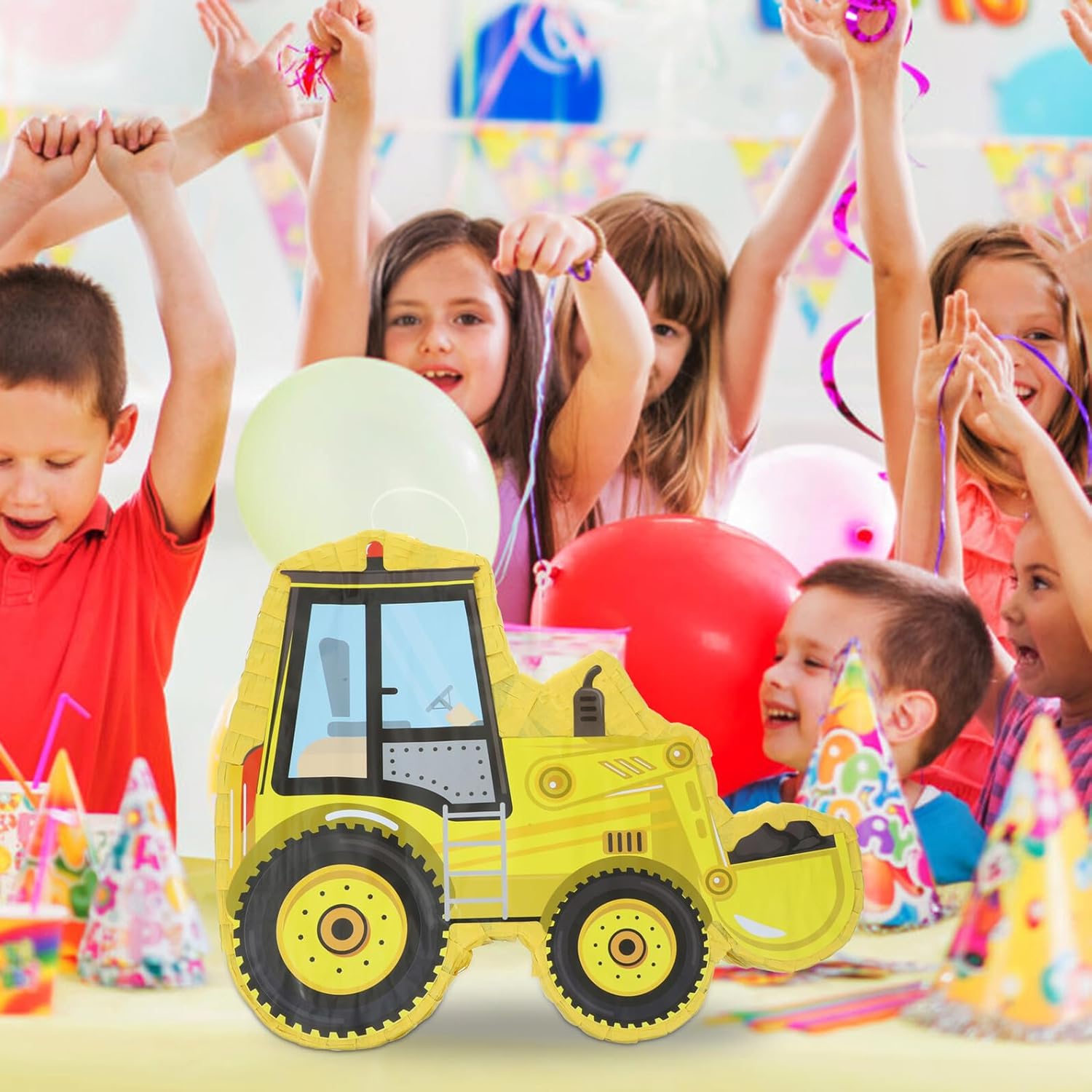 FUOYLOO Yellow Excavator Pinata Paper Construction Truck Birthday Plaything Fiesta Decoration for Boys Party Supplies