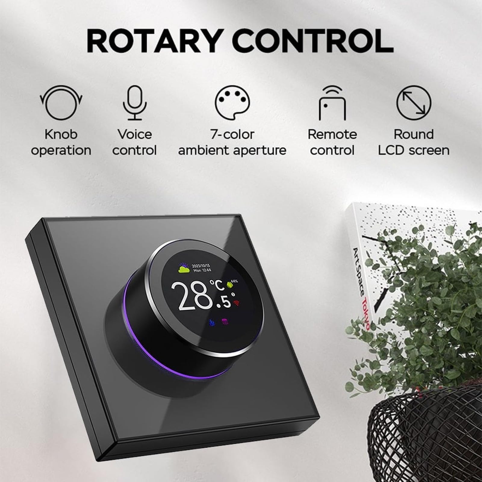 Focket Termostat Inteligentny z Pokrętłem do Podgrzewania Wody, WiFi | Cyfrowy termostat z ekranem TFT o przekątnej 1,81 cala, dwukierunkowym pokrętłem, oświetleniem otoczenia, 95–240 V AC, do