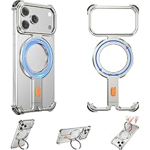 Frameless Phone Case for iPhone 18 Pro Max with Kickstand,360 Rotatable Magnetic Stand,Aluminum Metal Minimalist Slim Bumper Grade Shockproof Protector Cover for iPhone 18 PromaxSilver