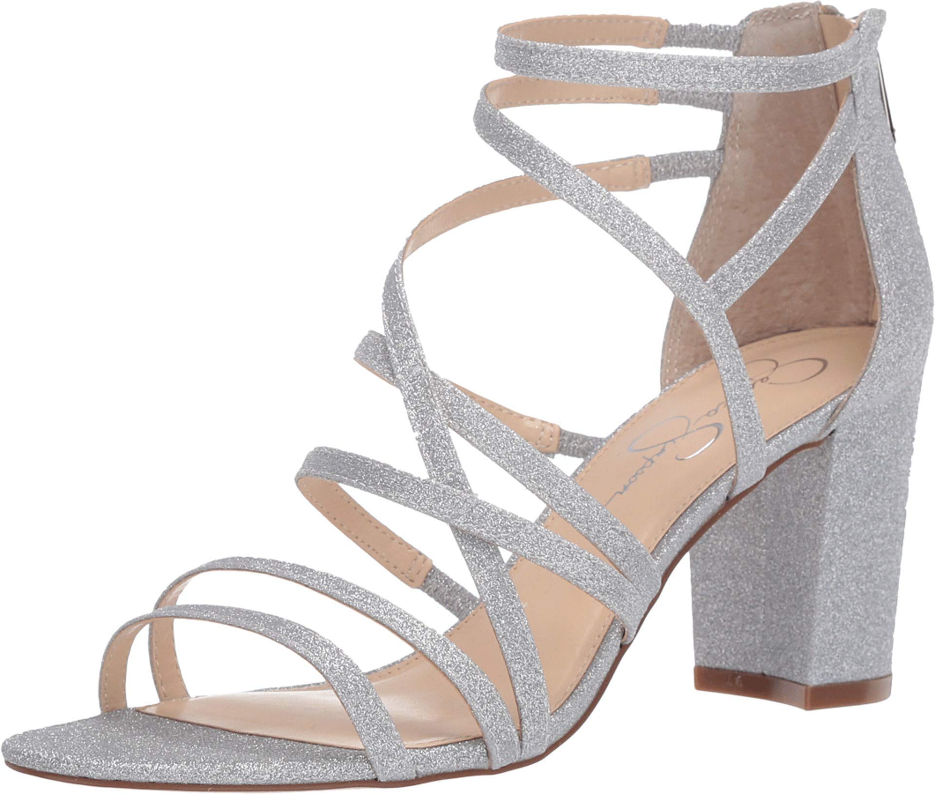Jessica Simpson Women's Stassey Block Heel Strappy Sandal Pump, Silver, 4.5 UK