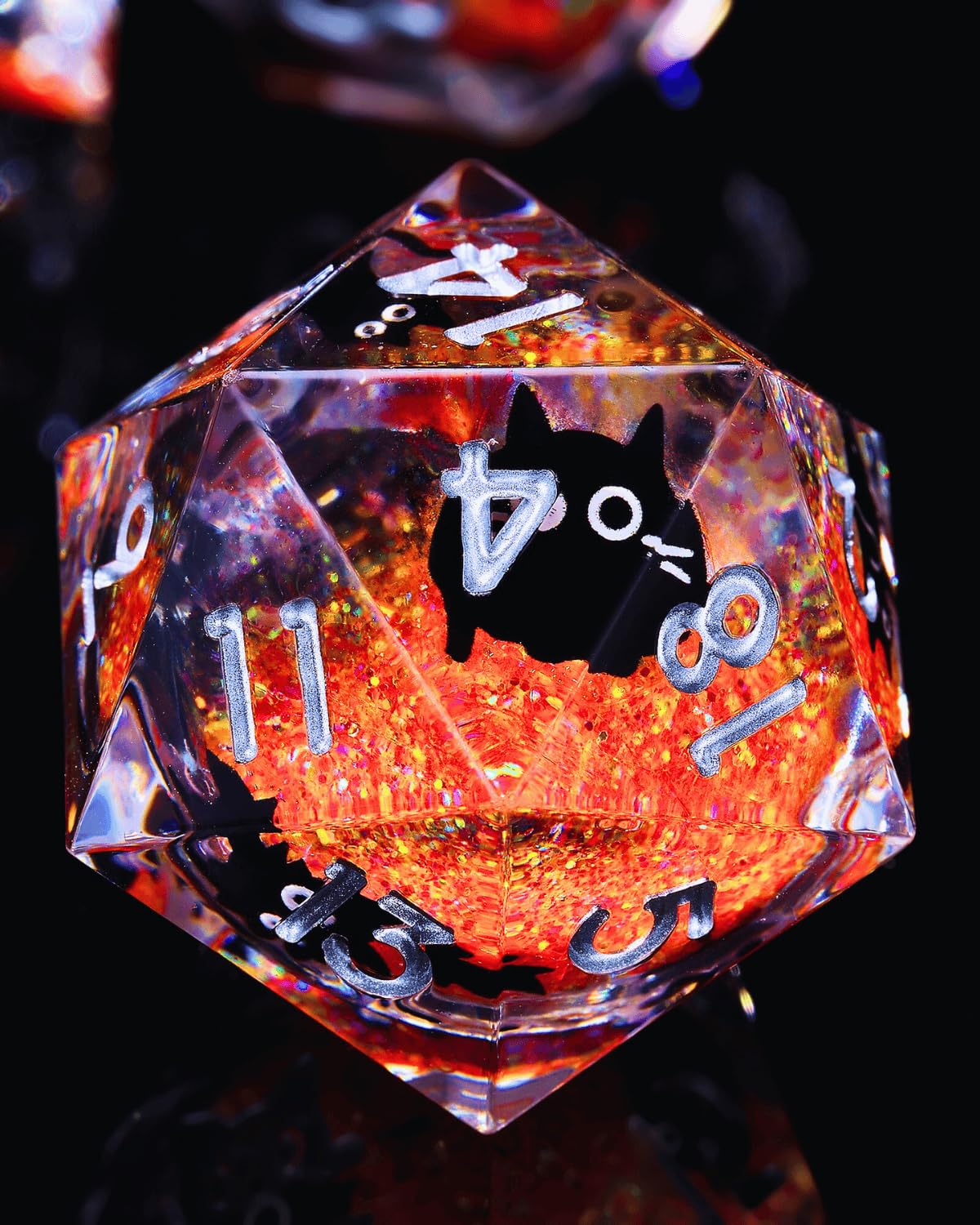 Froggod Single Liquid Core Cat D20 Dice – 22mm Sharp Edge Role Playing Dice for DND, RPG, Tabletop Games – 20 Sided Resin D&D Dice, Cathead Engraving(