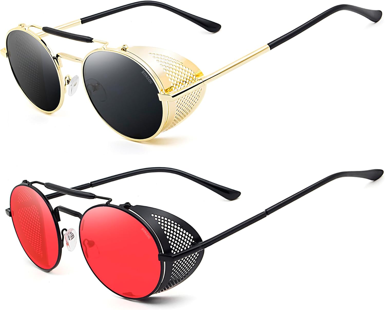 RONSOU Steampunk Style Round Vintage Polarized Sunglasses Retro Eyewear UV400 Protection Matel Frame - Image 3