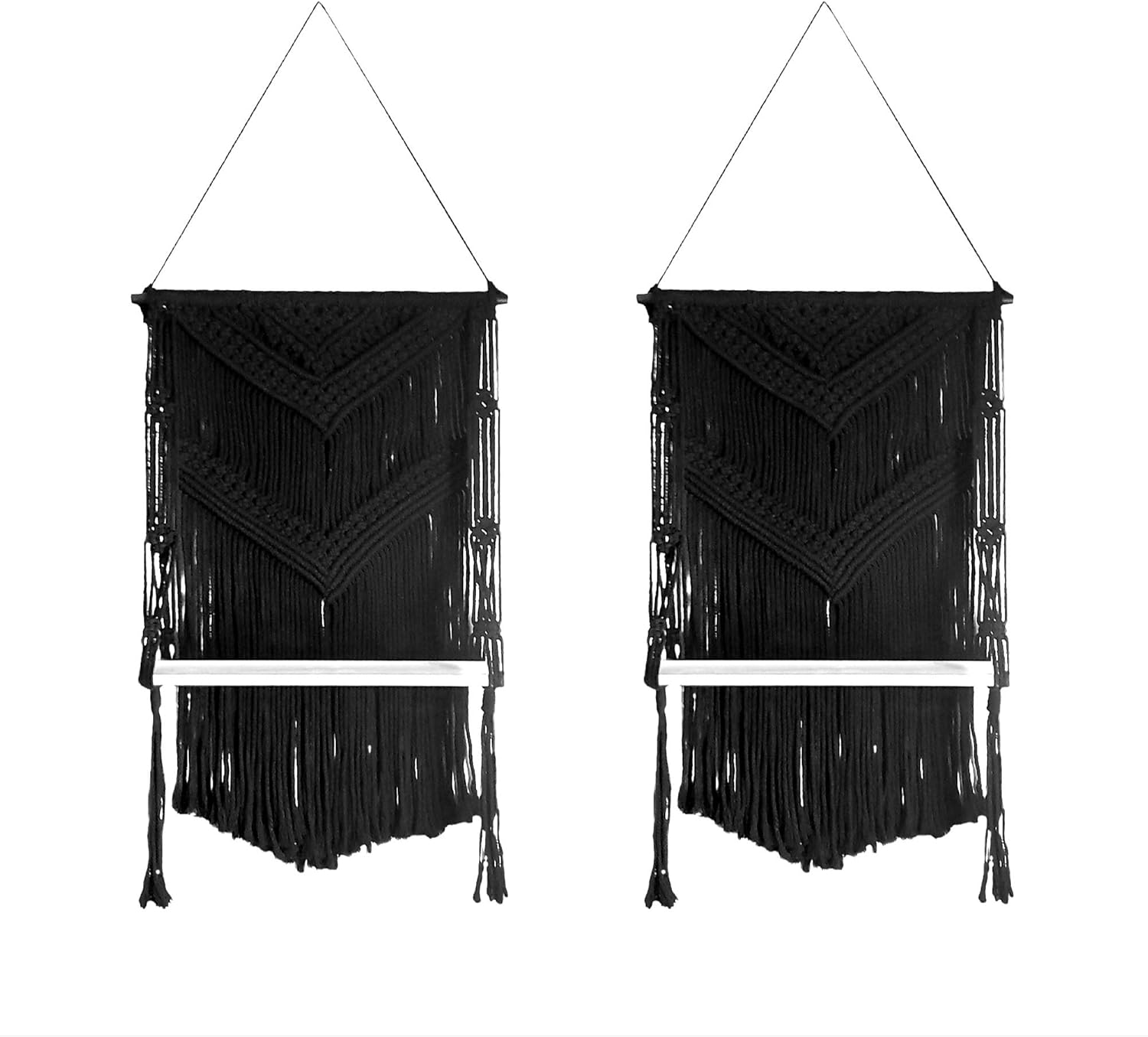 Black Macrame Wall Hanging Shelf Floating Wood Hanging