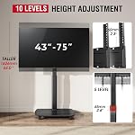 AOKCOS Rolling TV Stand for 43-75 in TVs Holds up to 110lbs, Max Vesa 400 x 600mm, Mobile TV Stand with 10 Levels Height Adjustment, 60 Degrees Swivel with Tilting, Fits for Living Room/Bedroom/Office