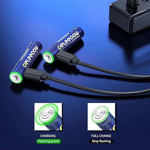 Miniatura 6 de Deleepow Baterías AAA recargables de litio AAA de 1200 mWh, paquete de 12 baterías recargables AAA de 1.5 V con cable USB de 1500 ciclos
