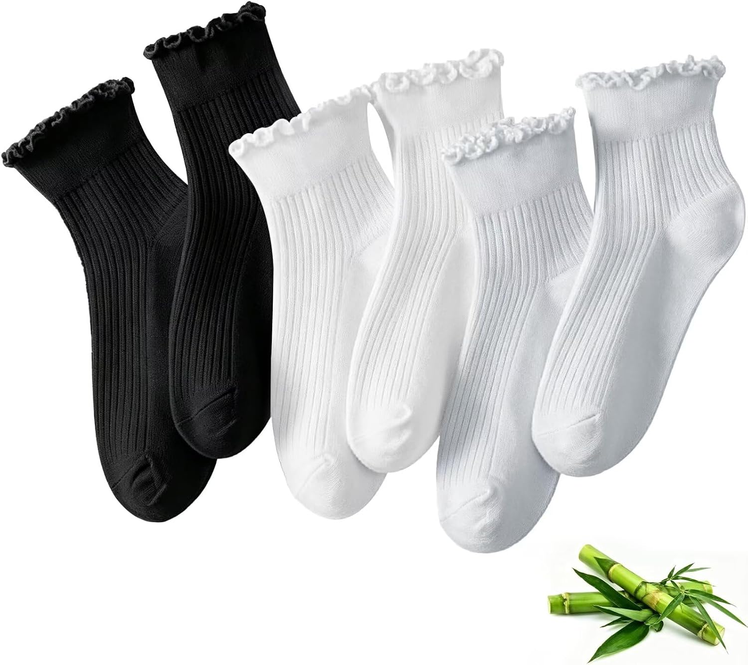 6 Pairs Ruffle Socks Women Bamboo Viscose Cute Frilly Ankle Socks Lettuce Edge Smooth Toe