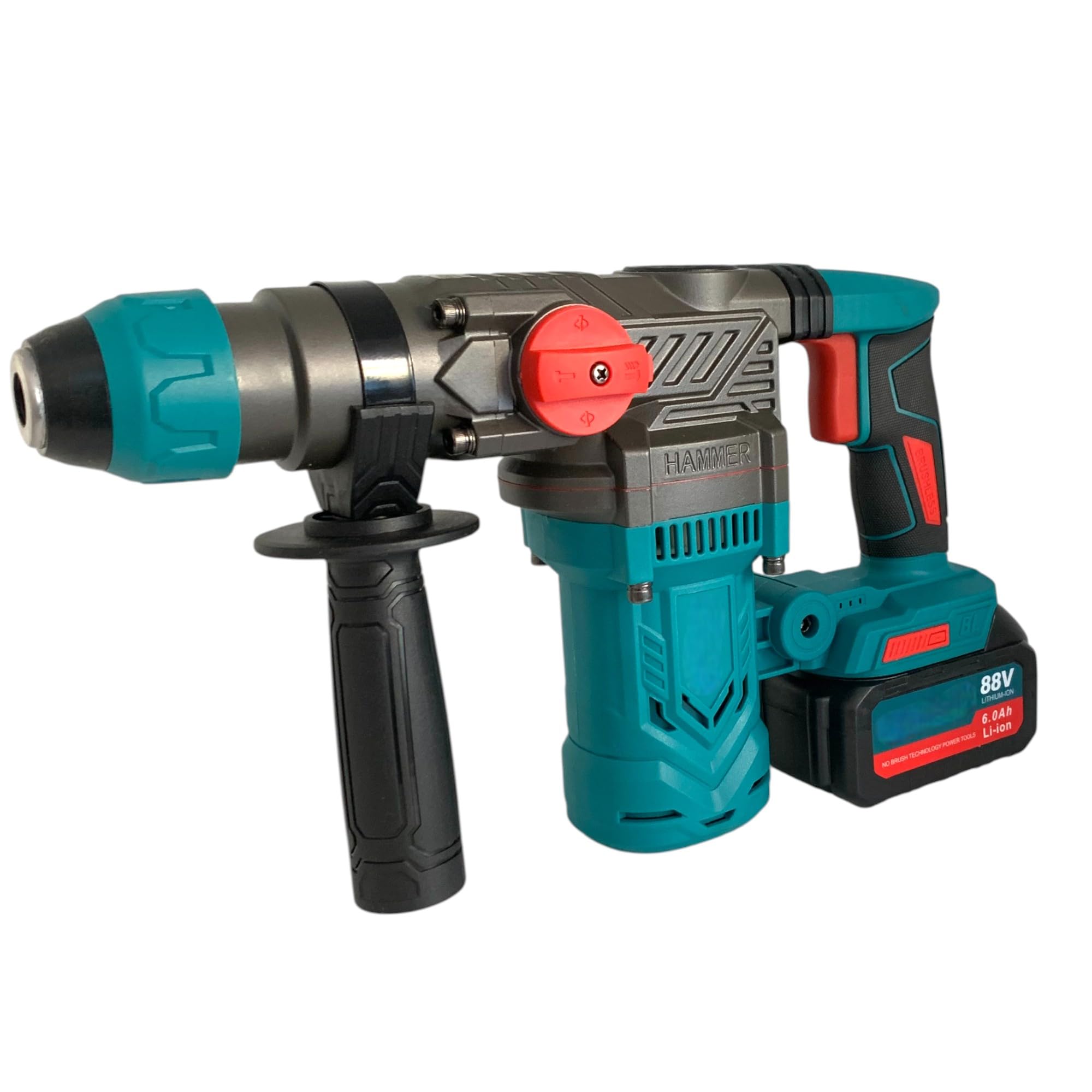 Trapano Martello Demolitore a Batteria 88V SDS PLUS con 2 Batterie 6Ah – Motore Brushless 3.2J, 5200 BPM, Perforatore per Perforazione su Cemento e Muratura