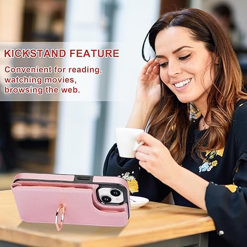 Miniatura 6 de Folosu Funda compatible con iPhone 15 con soporte para tarjetas, rotación de 360, soporte de anillo de dedo con función atril, bloqueo RFID, de