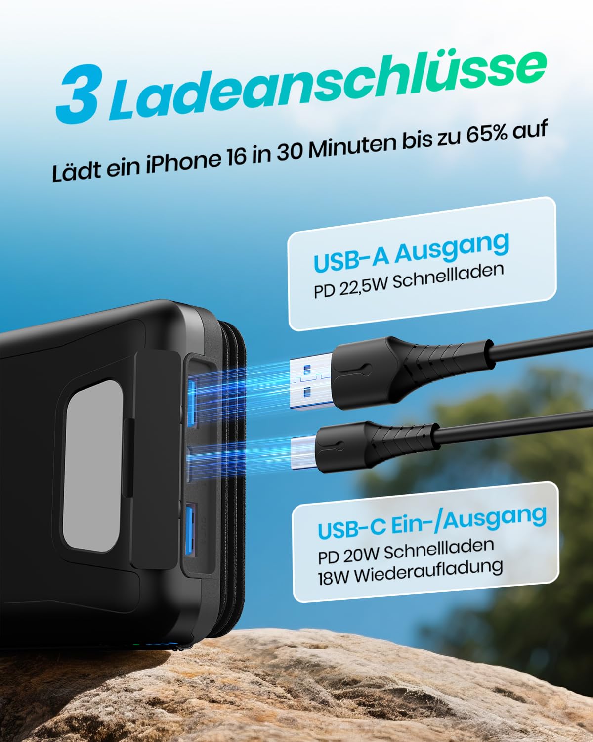 Solar Powerbank 20000mAh – A ADDTOP Solar Ladegerät mit 22.5W Schnellladung – Bild 2