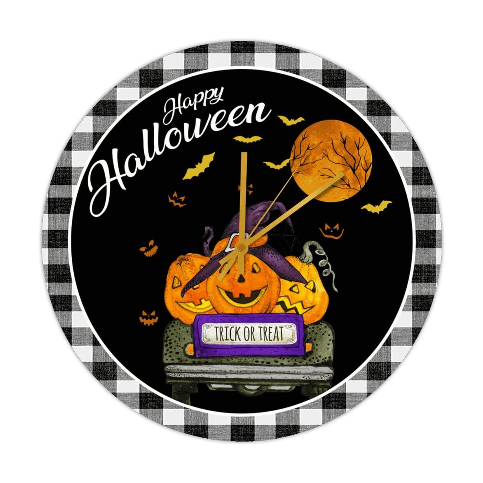 Horloge murale ronde silencieuse en bois décoration Halloween