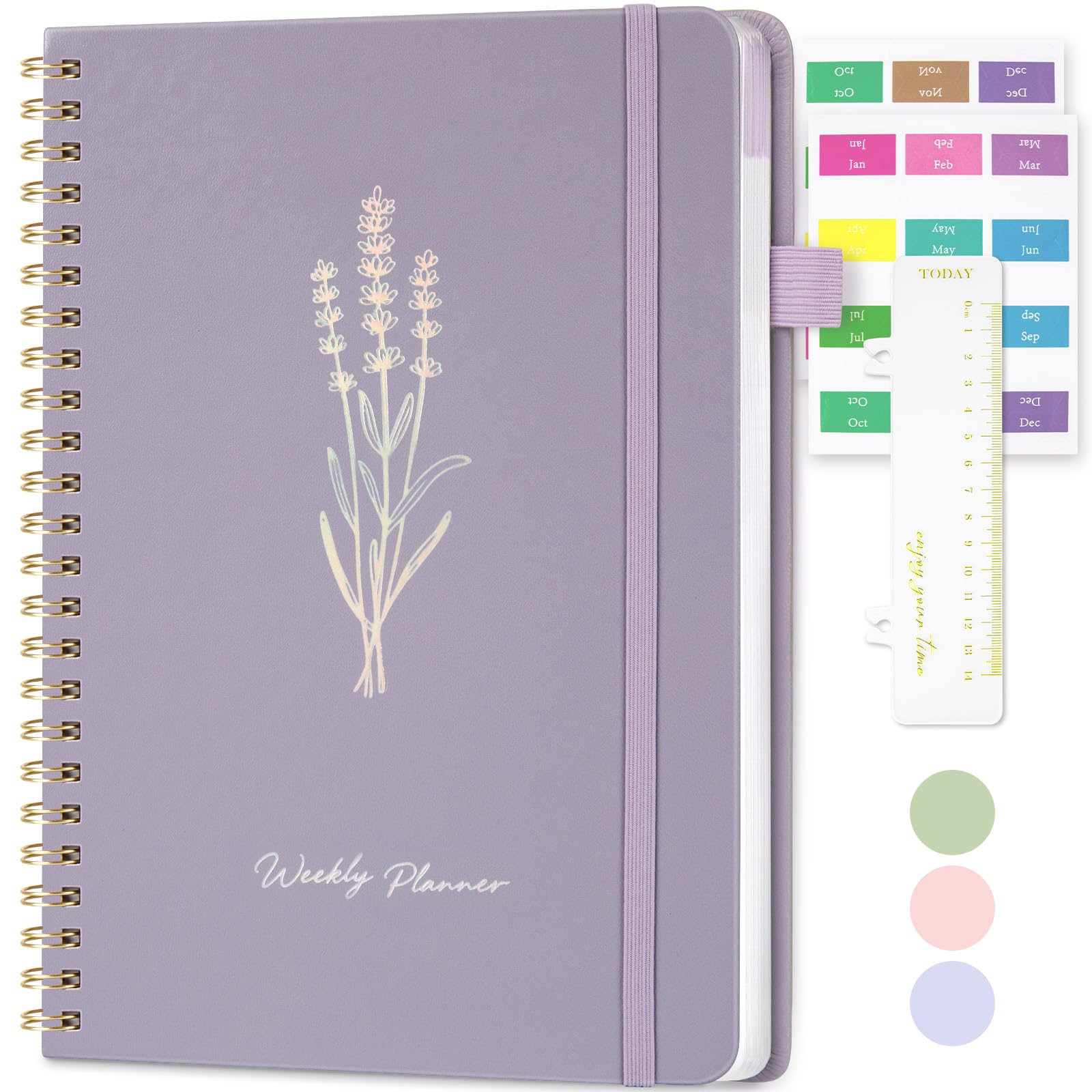 Umriox Undated Planner - A5 Weekly Planner Notebook, Weekly Journals for Study, Work, Fitness,52 Weeks Planning with 24 Self-Adhesive Tabs, Hardcover, 14.5x21cm - Purple