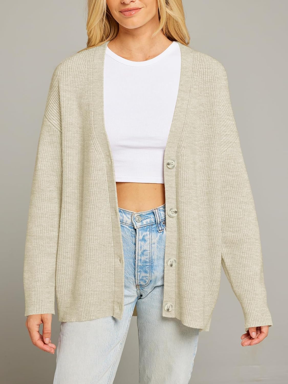 MEROKEETY Women's Cardigan Sweaters 2026 Fall Open Front Oversized Button V Neck Loose Soft Knit Outwear - Image 7