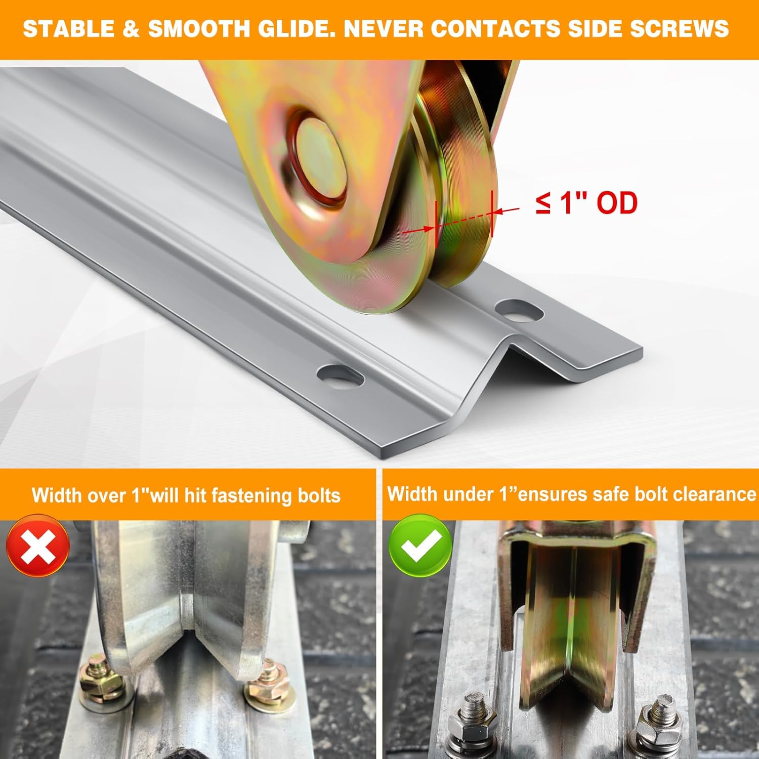 24 ft Sliding Gate V Track Kit 3mm Thick Galvanized Inverted V Rail with 2 Pack 3" V-Groove Wheels, 4 x 6ft Sections Heavy Duty Driveway Gate Track System