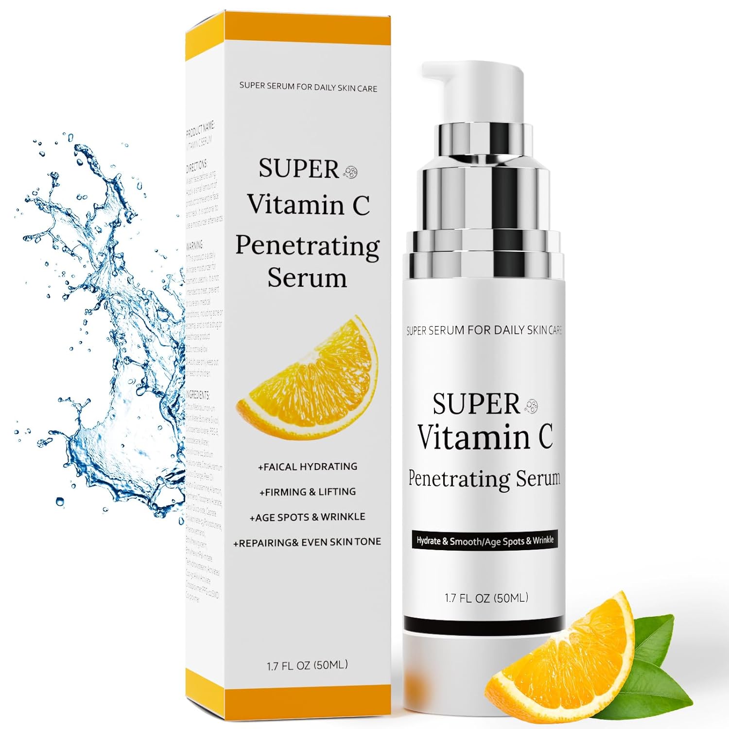 Vitamin C Serum for Face, Super Vitamin C Serum for Women Over 70, All-In-One Hydrating, with Hyaluronic Acid Vitamin E Smooths Fine Lines for Neck Face, 50ML, 1 Pack