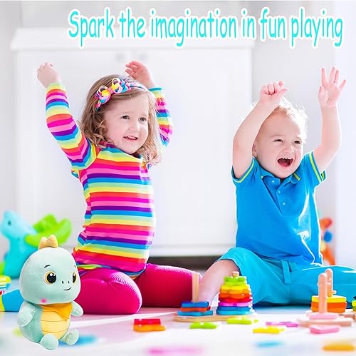 Miniatura 5 de AMLHNA Lindos juguetes de peluche de dinosaurio de 9.4 pulgadas, animales de peluche de dinosaurio, juguete de peluche de dinosaurio, regalos de