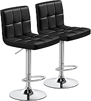 Yaheetech Adjustable Swivel Bar Stools Set of 2, PU Leather Counter Height with Back & Footrest, 360° Spin Black