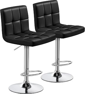 Yaheetech Adjustable Swivel Bar Stools Set of 2 - PU Leather Counter Height with Backrest, 300 lbs Capacity Black Modern Kitchen Stools