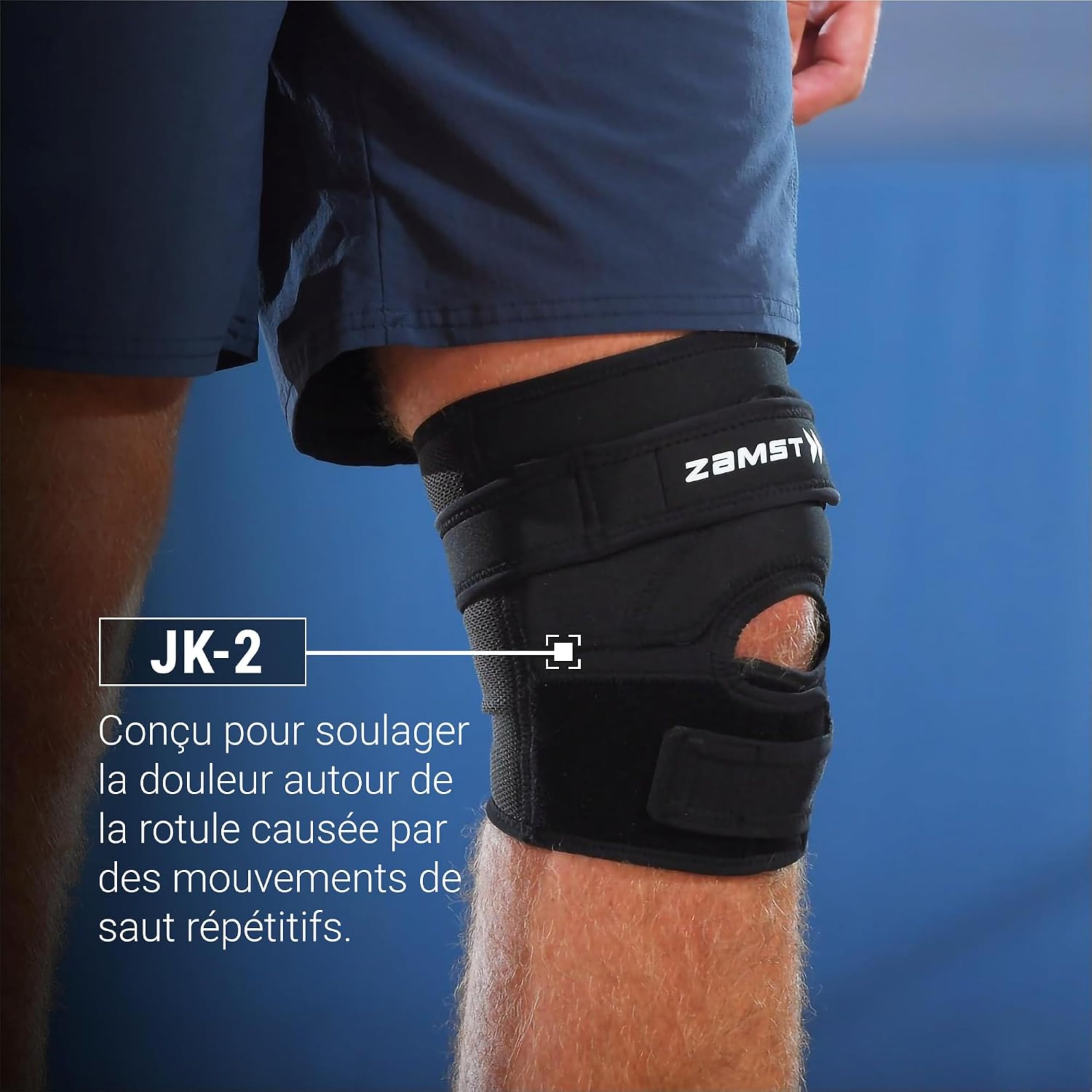Zamst JK-2 Genouillère de Sport - Genouillère de Compression pour Hommes et Femmes avec Coussin de Pression pour soulager la Douleur et soutenir la Rotule, Pour Sauts et Douleurs de Croissance - M