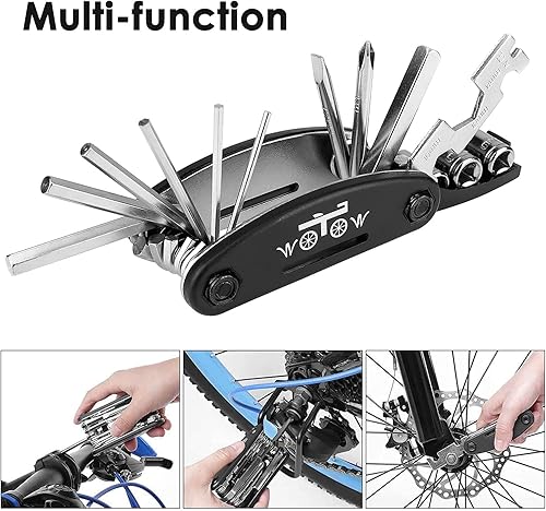 Vista 3 de WOTOW Bike Tire Repair Tool Kit, Waterproof Frame Storage Bag & Mini Bike Pump & 16 in 1 Multitool & Bicycle Tyre Lever Patch Portable Repair Tool