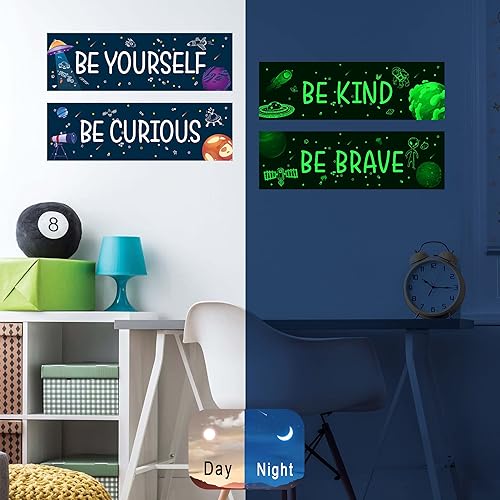 Miniatura 4 de Decoración de pared para habitación de niños, diseño de estrellas que brillan en la oscuridad, diseño motivacional de planeta espacial, calcomanía