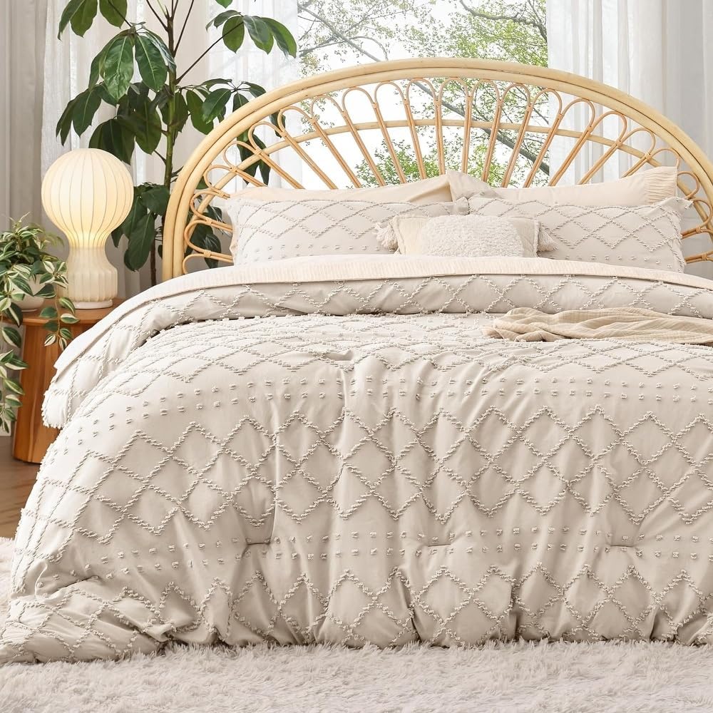 3 Piece Farmhouse Style Boho Comforter Set Cal.King Size
