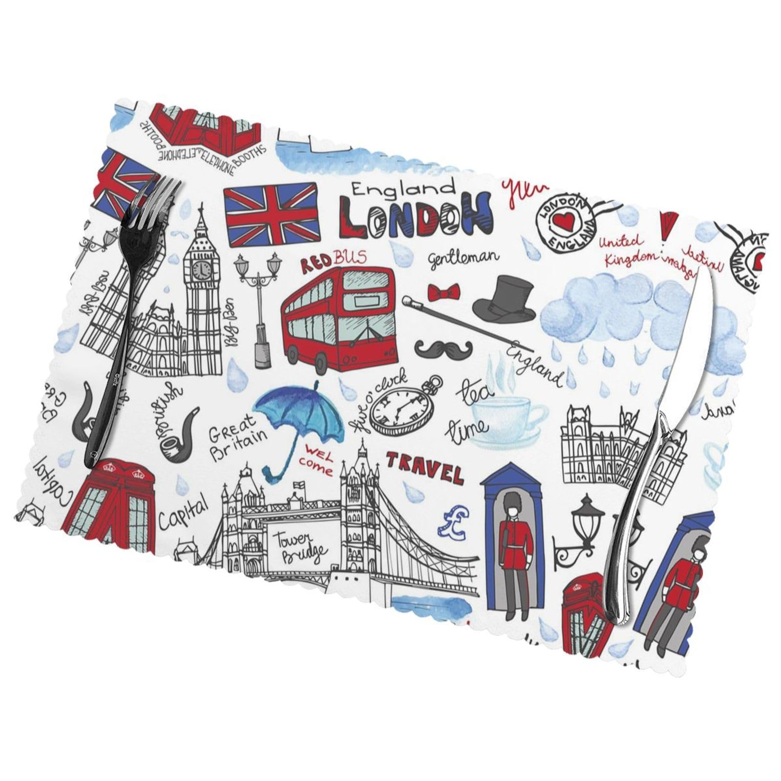 London Print Anti-Oil Heat-Resistant Placemat 12x18in (Set Of 6) - Elegant, Durable, Diy Custom Print Dining Table Décor