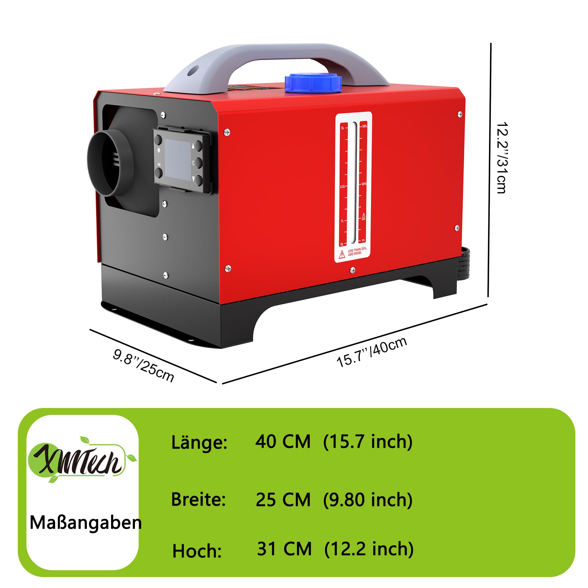 XMTECH 12V 8KW Diesel Standheizung, Luftheizung mit Fernbedienung, LCD-Display & Schalldämpfer, Horizontale Diesel-Luftheizung für Auto, Wohnmobil, LKW, Rot