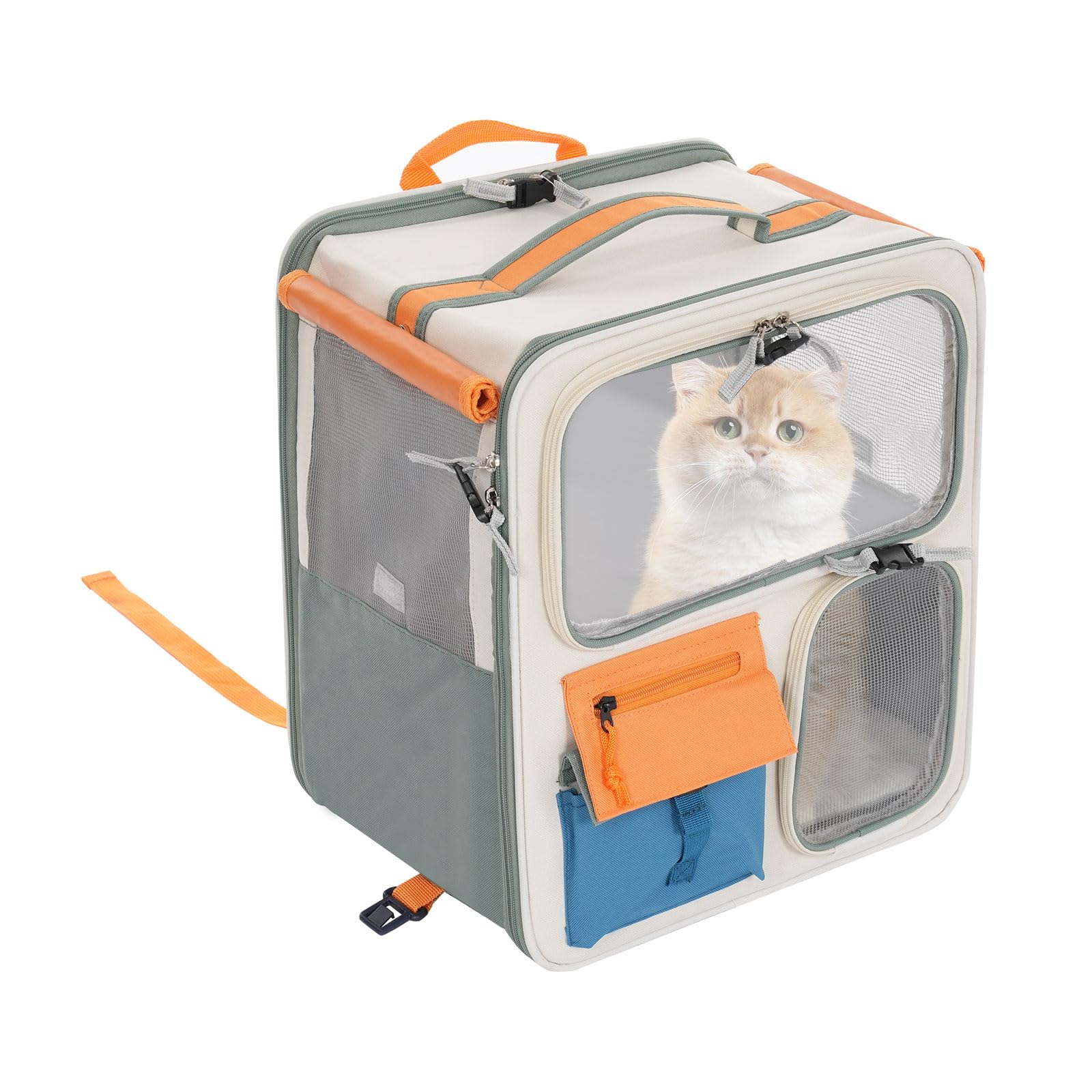 2 in 1 Transporttasche für Katze mit Rollen 36x30x91cm Faltbarer Katzentransportbox 360° Drehbar Geräumiger atmungsaktiver Rucksack für Katzen Transportbox mit Trolley für kleine Hunde und Katzen