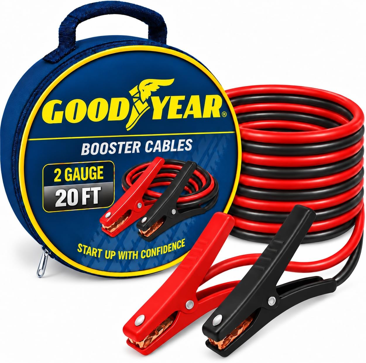 GOODYEAR Heavy Duty Jumper Cables for Car Battery - 2 Gauge Thick Wire, Extra Long 20 ft Booster Cables with Carrying Case for Cars, Trucks, SUVs, Emergency Roadside Kit Car Accessories