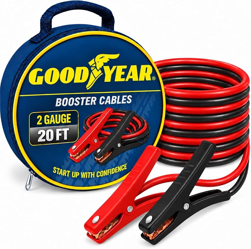 Cabo de Transferência de Bateria Goodyear GY1834, Fio 2 Gauge e 20 ft (6,10 m) – Com Estojo
