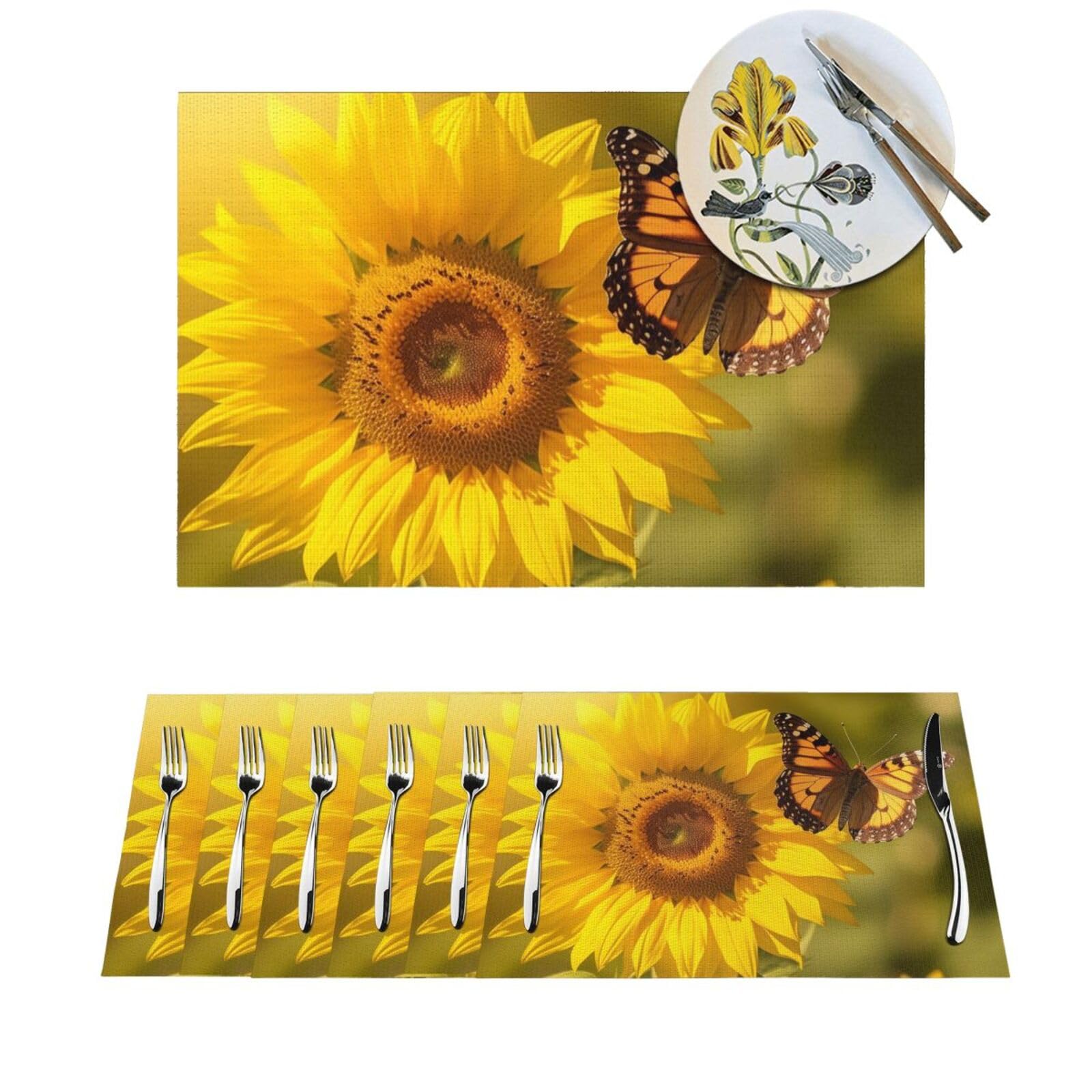 Set de table PVC lavable lot de 6 motifs tournesol et papillon 45x30 cm