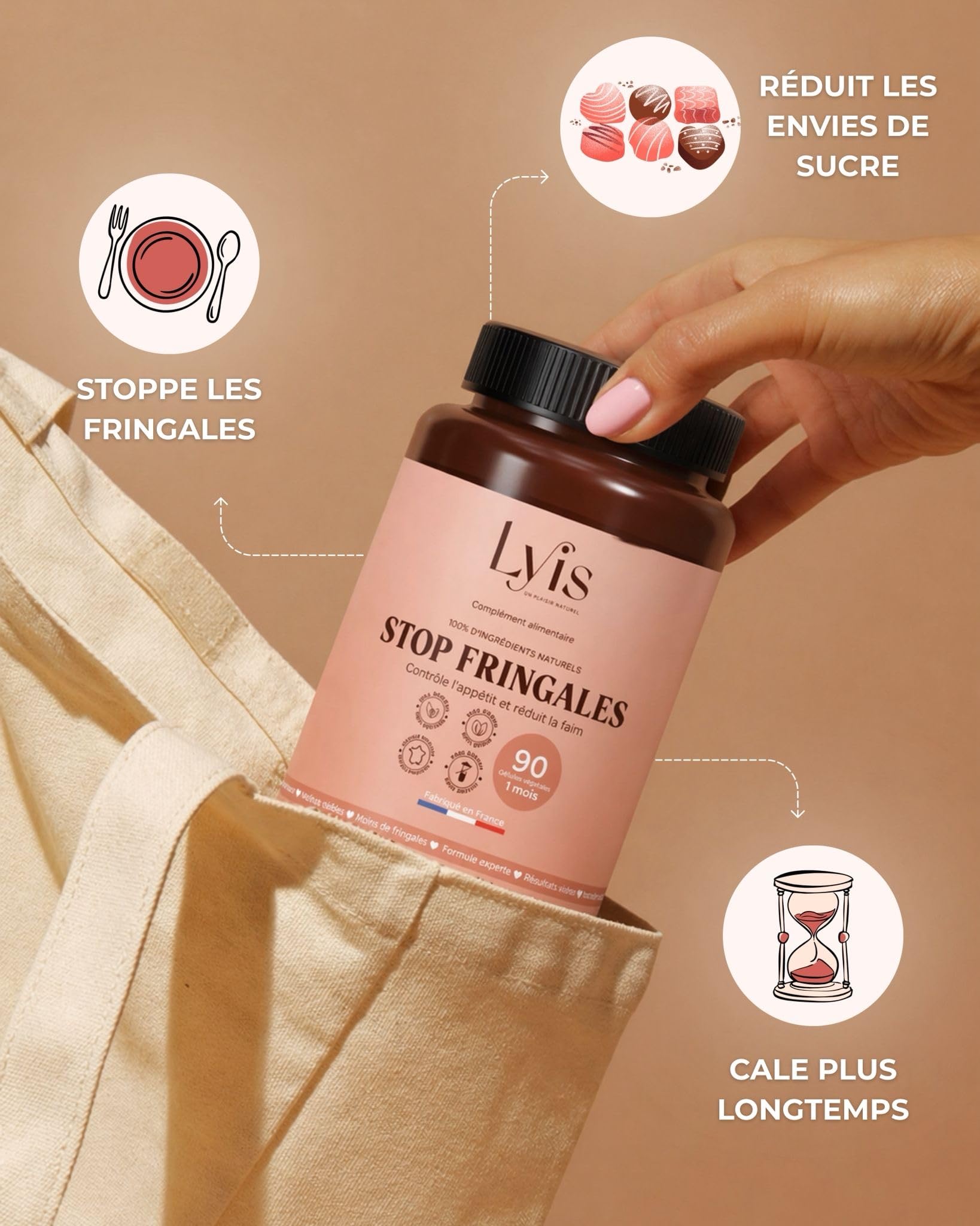 Stop Fringales | Contrôle de l’Appétit & Envies Sucrées | Konjac, Gymnema, Griffonia, Chrome | 90 Gélules Hautement Dosées – 1 Mois | Fabriqué en France | Lyis Paris