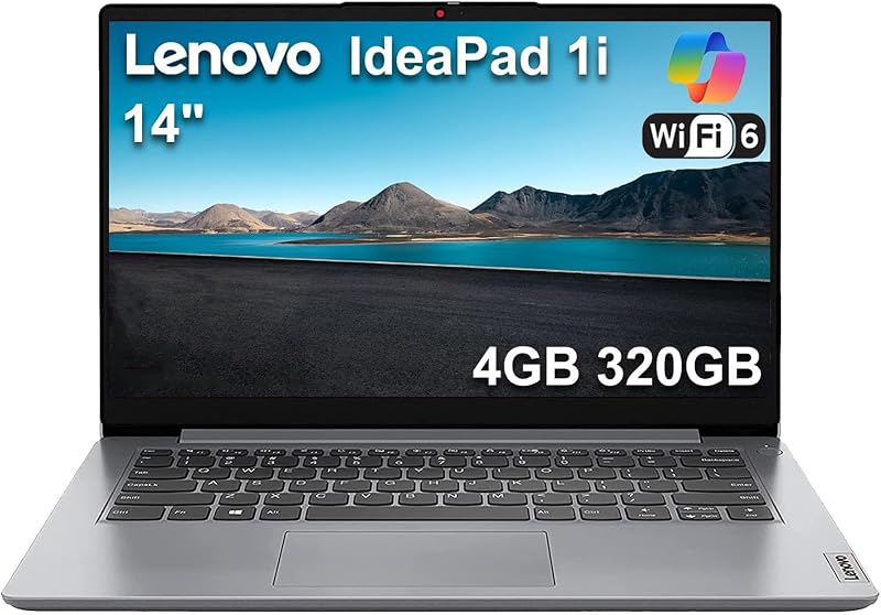 Laptop Lenovo Ideapad 1i de 14", Intel 4GB RAM, 256GB SSD + 64GB eMMC | para empresas, estudiantes, hogar, cámara web, antirreflejos, retroiluminación, Wi-Fi 6, tipo C, lector de tarjetas SD, HDMI, Win 11 Home en modo S