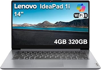 Lenovo Ideapad 1i 14" Laptop 4GB RAM, 320GB Storage 256GB SSD + 64GB eMMC, Intel Dual-Core for Business, Student, Home, Webcam, Anti-Glare, Wi-Fi 6, Type-C, Win 11 Home in S Mode
