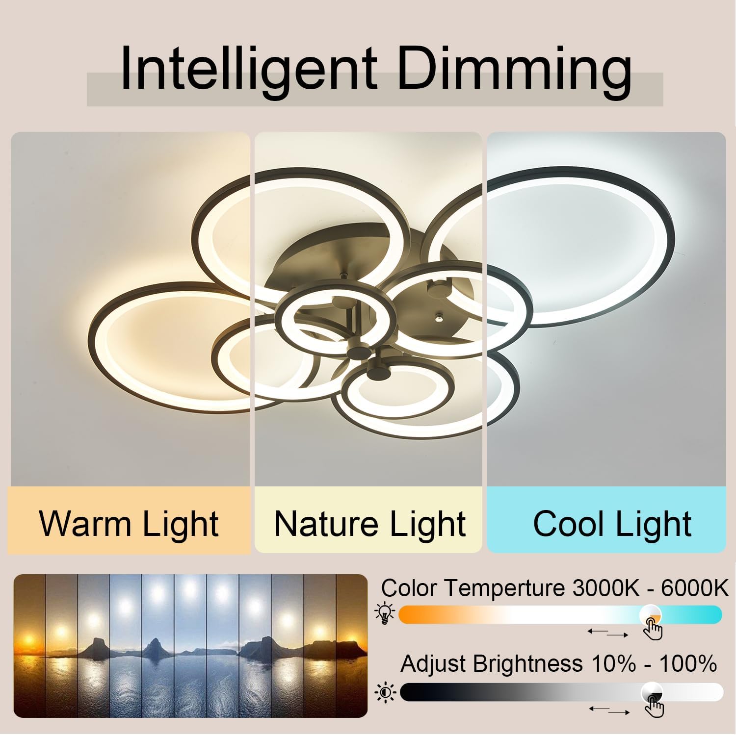 Modern LED Ceiling Light Dimmable Flush Mount Modern Ceiling Light Fixture Living Room 8 Rings for Kitchen with Remote Controller