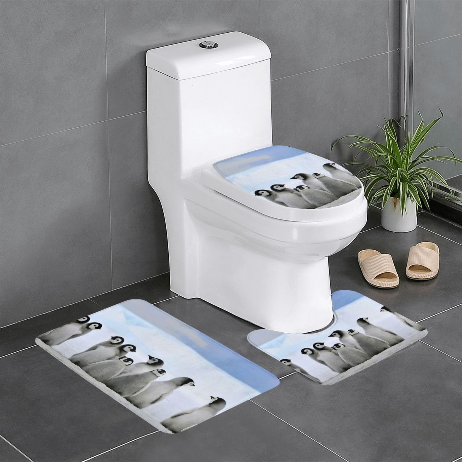Tapis de bain pingouins lot de 3 en U pour douche familiale et WC