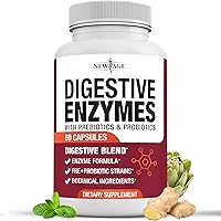 Vista 1 de NEW AGE Enzimas digestivas para la salud intestinal, múltiples enzimas probióticas con prebióticos y probióticos con lipasa para mujeres y hombres