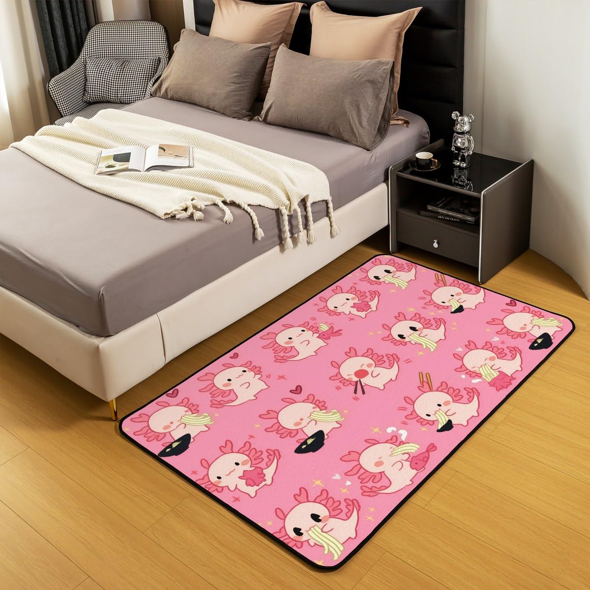 Loussiesd Lustige Axolotl Teppich 150x200cm Nette Axolotl Fisch Geschenke für Kinder Jungen Mädchen Modern Teppich Ultra weiche Axolotl gezogen Nudeln Muster Wohnzimmerteppich Küchenteppich