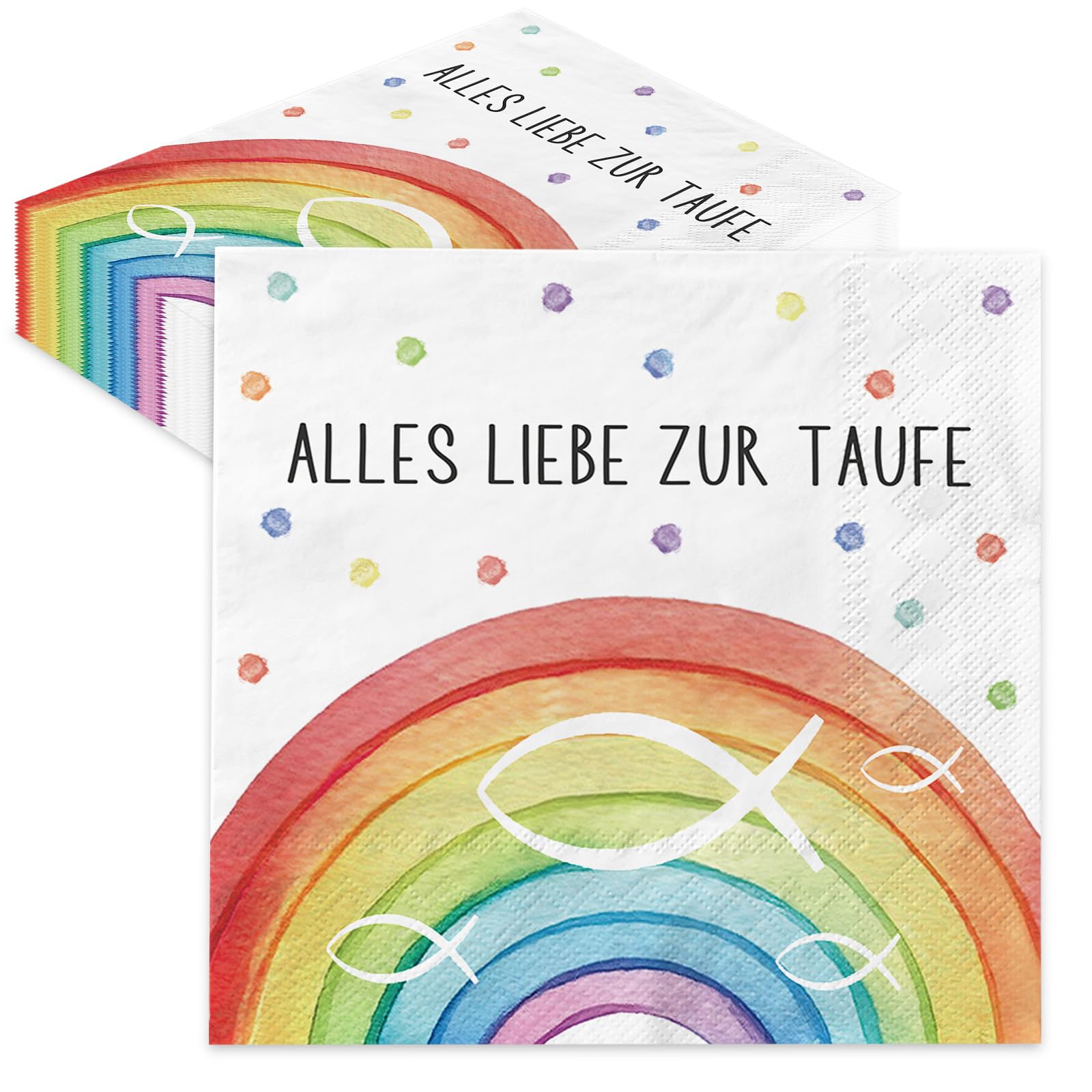 20 Stück Servietten Taufe Mädchen, Bunt Regenbogen Fische Taufdeko Deko, Taufe Geschenke Gastgeschenk, Taufgeschenke für Mädchen, Party Deko Set