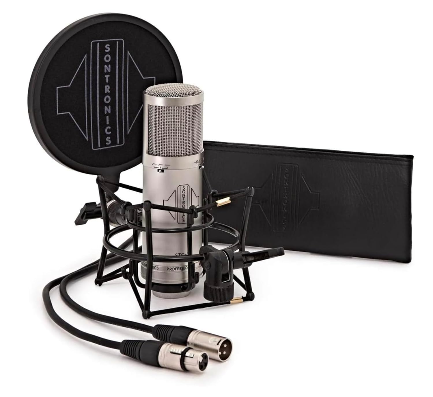 SONTRONICS STC-3X Professional 3-Pattern LDC XLR Studio Condenser Microphone. Broadcast, Podcast & Recording Vocals. Shock Mount, Pop Shield & Cable. Lifetime Mic Warranty - Designed in UK – Silver