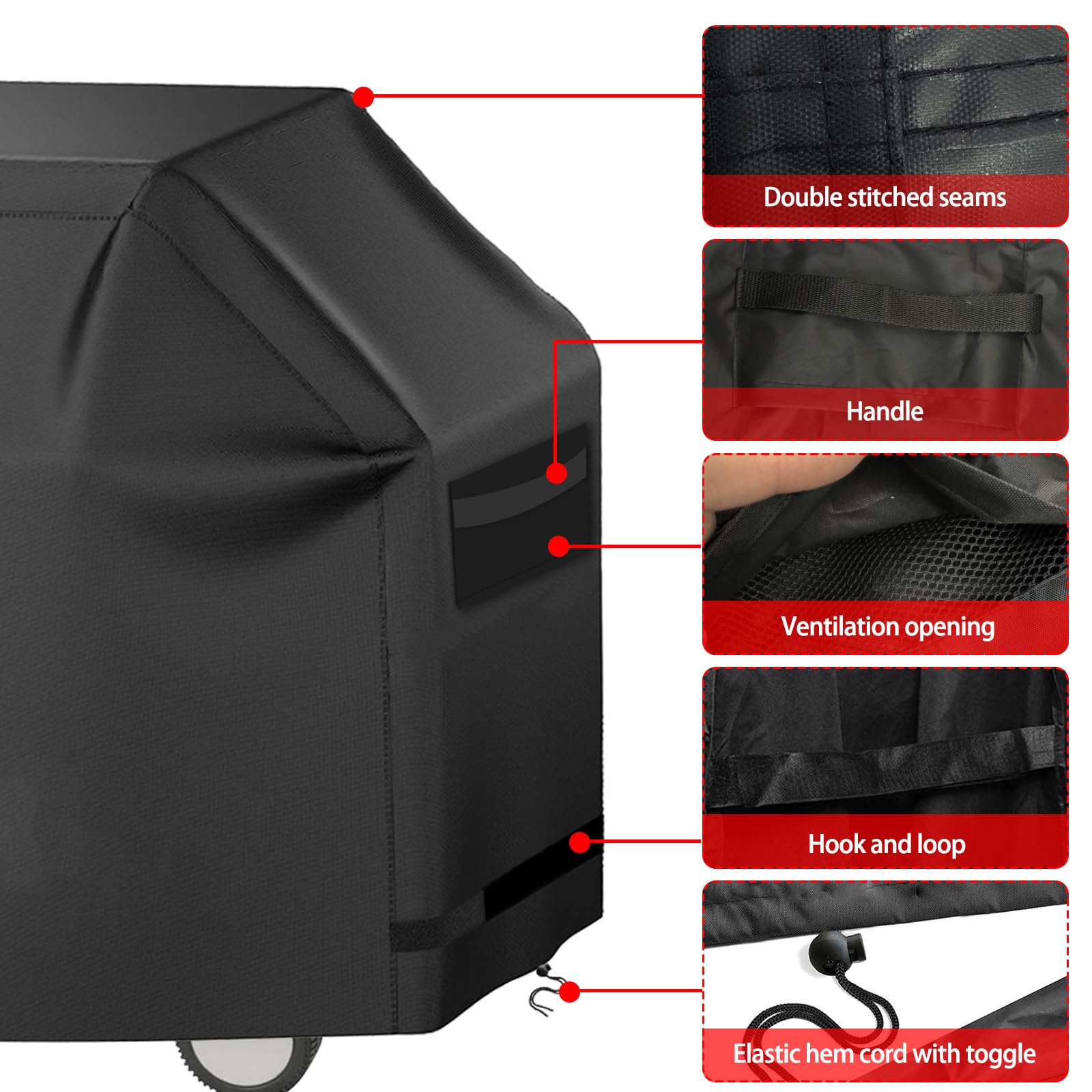 Cubierta de parrilla para barbacoa exterior de 60 pulgadas, cubierta de parrilla de gas 420D, cubierta plana a prueba de desgarros, impermeable, cubierta de barbacoa UV con asas, correas ajustables,